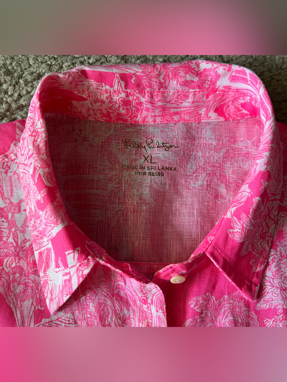 Lilly Pulitzer Sea View Linen Button Down Shirt Size XL in Roxie Pink - Picture 9 of 13